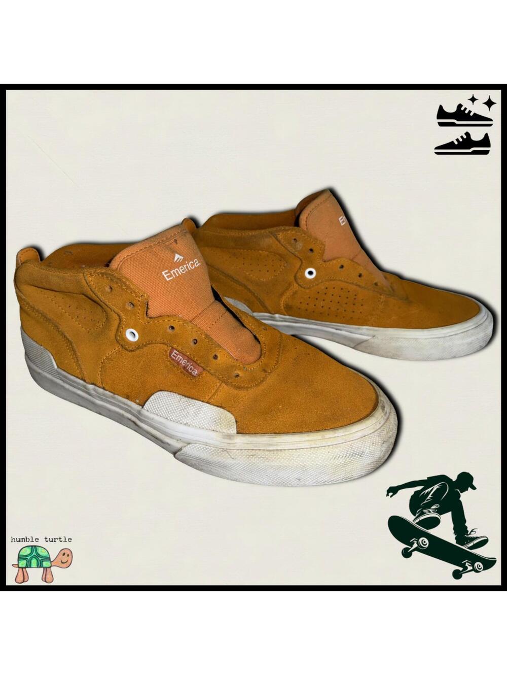 Emerica Pillar Youth Burnt Orange Suede Low Top Skate Shoes US 5